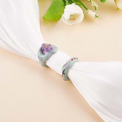 Enamel Flower of Life Twist Wave Open Cuff Ring JR921A-1