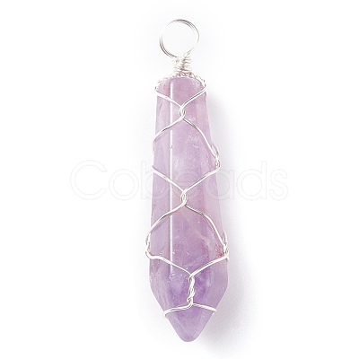 Natural Faceted Gemstone Pointed Pendants PALLOY-JF01296-1