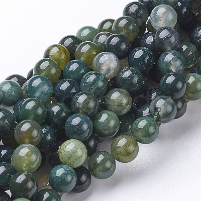 Natural Moss Agate Round Bead Strands G-N0120-30-8mm-1