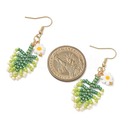 304 Stainless Steel Glass Seed Beads Leaf Dangle Earrings EJEW-MZ00558-1