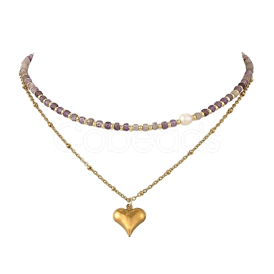 304 Stainless Steel Pendant Double Layer Necklaces NJEW-JN06643-02-1