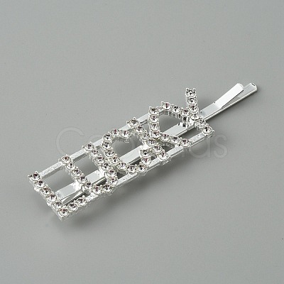 Word LUCKY Alloy Rhinestone Hair Bobby Pins FIND-WH0152-34C-S-1