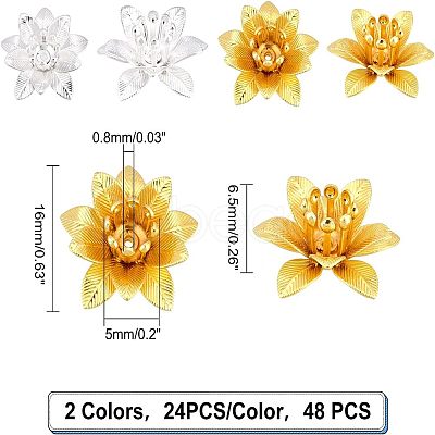 48Pcs 2 Colors 3D Brass Bead Caps KK-FH0002-42-1