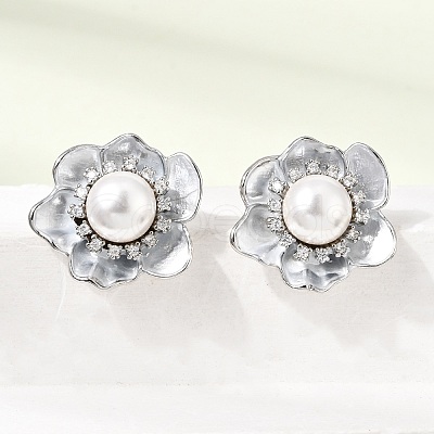 Brass Micro Pave Cubic Zirconia Enamel Stud Earrings CU-CBABA66-12B-P-1