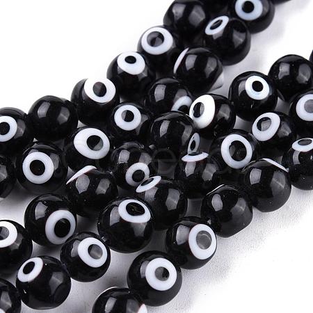 Handmade Evil Eye Lampwork Round Bead Strands LAMP-L055-6mm-08-1