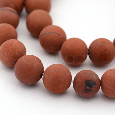 Frosted Grade A Natural Red Jasper Round Bead Strands G-M272-17-4mm-1