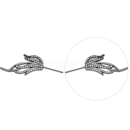 Brass Micro Pave Clear Cubic Zirconia Fishtail Head Pins BAPE-PW0002-10A-B-1