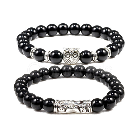 2Pcs Couple Alloy Star Owl & Synthetic Turquoise Stretch Bracelets Sets RY2820-2-1