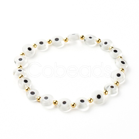 Handmade Evil Eye Lampwork Beads Stretch Bracelet BJEW-JB06864-01-1