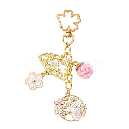 Flower Alloy Enamel & Glass Pendant Decorations HJEW-YW00200-01-1