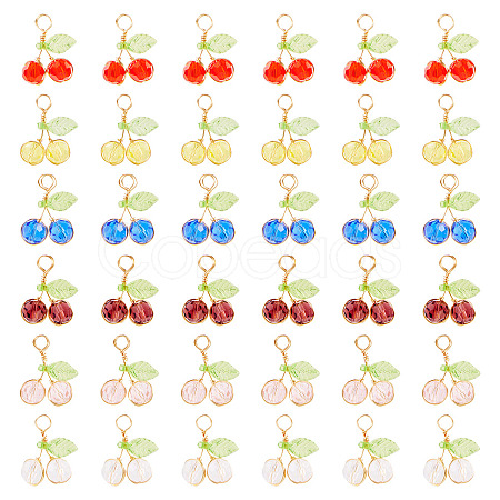 60Pcs 6 Colors Glass Pendants PALLOY-TA00249-1