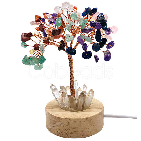 Natural Gemstone Chips Tree Night Light Lamp Decorations PW-WG63079-01-1