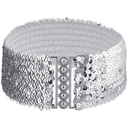 Sparkle Sequins Wide Elastic Dress Belts AJEW-WH20128-026P-03-1