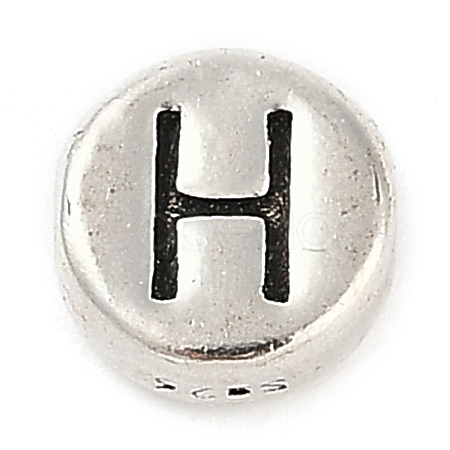 925 Sterling Silver Flat Round with Letter Beads STER-G044-01AS-H-1