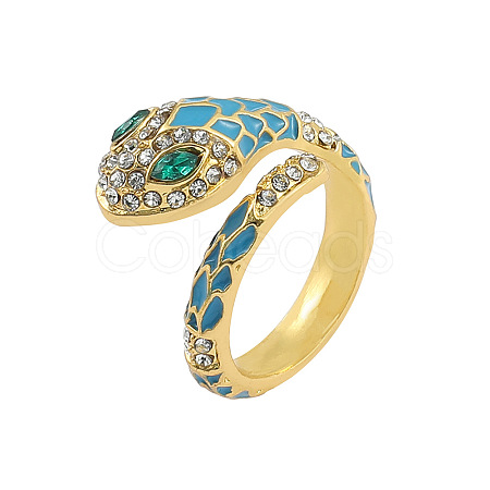 Snake Zinc Alloy Enamel & Rhinestone Cuff Rings for Women FS-WGF9D9E-03-1