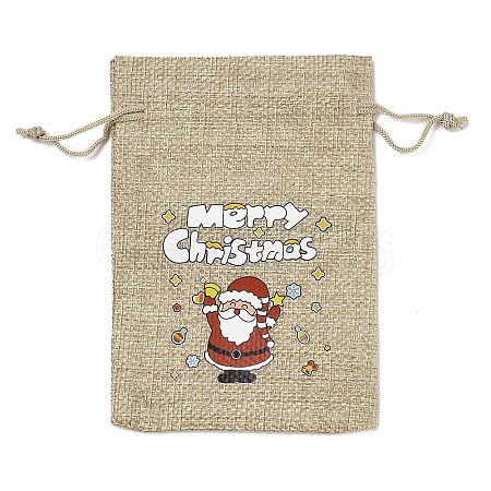 Christmas Printed Burlap Packing Pouches Drawstring Bags ABAG-Q053-02A-07-1