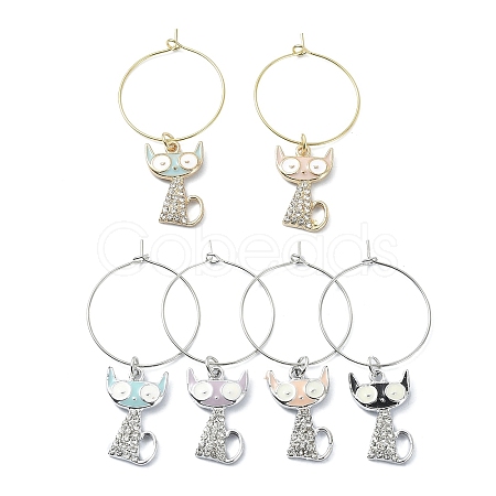 Cat Shape Alloy Enamel Wine Glass Charms AJEW-JO00221-1