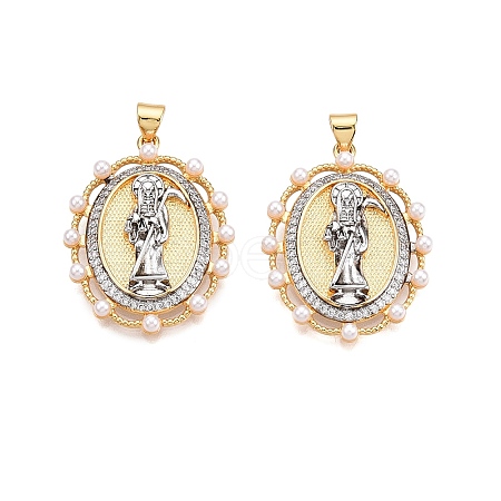 Brass Micro Pave Cubic Zirconia with ABS Imitation Pearl Pendants KK-T070-19G-1
