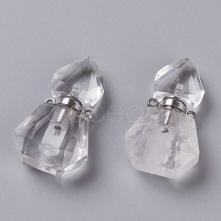 Hexagon Natural Quartz Crystal Perfume Bottle Pendants G-H241-03E-P-1