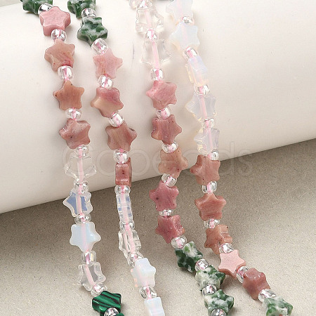 6 Styles Opalite & Synthetic Malachite & Natural Picture Jasper & Rhodonite & Green Spot Jasper & Dragon Blood Jasper Beads Strands G-D095-A03-1