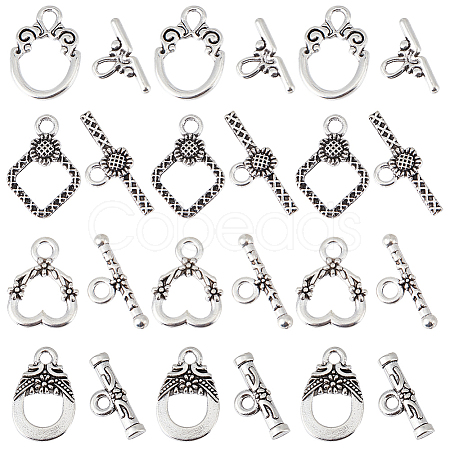 100Pcs 4 Styles Tibetan Style Alloy Toggle Clasps FIND-SC0008-04-1