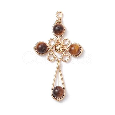 4Pcs 4 Styles Natural Tiger Eye Pendants PALLOY-TA00326-03-1