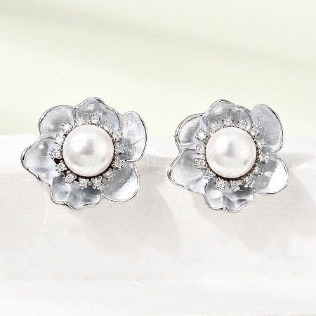 Brass Micro Pave Cubic Zirconia Enamel Stud Earrings CU-CBABA66-12B-P-1