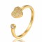 Stylish Adjustable Stainless Steel Heart Cuff Rings for Women, Minimalist Fashion Hand Jewelry, Golden, show in picture