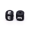 Silicone Beads, Cube with Letter.E, Black, 12x12x12mm, Hole: 2mm