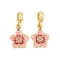 Rack Plating Alloy Light Rose Rhinestone European Dangle Charms, Flower Large Hole Pendants with Pink Enamel, Golden, 29.5mm, Flower: 19x14.5x3.5mm, Hole: 4.5mm