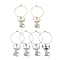 Cat Shape Alloy Enamel Wine Glass Charms, with Brass Hoop Findings, Mixed Color, 52mm, 6pcs/set