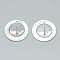 Freshwater Shell Pendants, Covered with Iron Findings, Flat Round with Tree of Life, Platinum, 30~31x2~3mm, Hole: 1.8mm