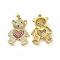 Brass Micro Pave Clear Cubic Zirconia Pendants, Bear, Deep Pink, 30x20.5x5.5mm, Hole: 3.5x5mm