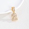 Brass Clear Cubic Zirconia European Dangle Charms, Figure Large Hole Pendants, Golden, Number 2, 21x13.5x4mm, Hole: 8x5mm