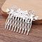 Brass Hair Comb Findings, Iron Comb, Flower, Silver, 76x55mm, 5pcs/set