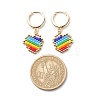 Rainbow Color Japanese Seed Braided Heart Dangle Hoop Earrings EJEW-MZ00004-5