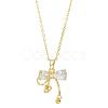 Brass Pave Clear Cubic Zirconia Bowknot Pendant 304 Stainless Steel Cable Chain Necklaces for Women WGC29E2-01-5