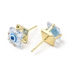 Square Glass with Enamel Evil Eye Stud Earrings EJEW-P210-03G-03-2