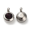 Trendy Original Color 304 Stainless Steel Grade A Rhinestone Flat Round Charm Pendants RB-M030-06W-2