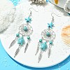 Web with Feather Alloy Chandelier Earrings EJEW-JE05464-01-3