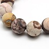 Natural Frosted Zebra Jasper Round Bead Strands G-M064-10mm-03-2