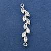 Brass Pave Clear Cubic Zirconia Leaf Links Connector Charms X-KK-Z156-15S-1