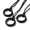 Natural Obsidian Ring Pendant Necklace with Waxed Cords NJEW-R262-01A-10-1