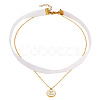 Alloy Enamel Letter Pendant Single Face White Velvet Ribbon & Brass Chain Double Layered Choker Necklaces NJEW-TAC0034-1