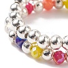 2Pcs 2 Style Glass & Brass Beaded Stretch Finger Rings with Charms for Women RJEW-JR00480-7