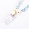 Natural Aquamarine and Natural Quartz Crystal Pendant Necklaces NJEW-I220-07-2
