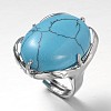Adjustable Oval Brass Synthetic Turquoise Wide Band Rings RJEW-L062-03G-1