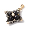 Natural Black Onyx(Dyed & Heated) & Glass Seed Beaded Woven Pendants PALLOY-MZ00365-05-3