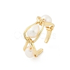 Brass Pearls Open Cuff Rings for Women KK-D301-04G-2