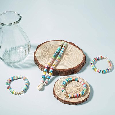 Flat Round Handmade Polymer Clay Bead Spacers CLAY-R067-3.0mm-16-1